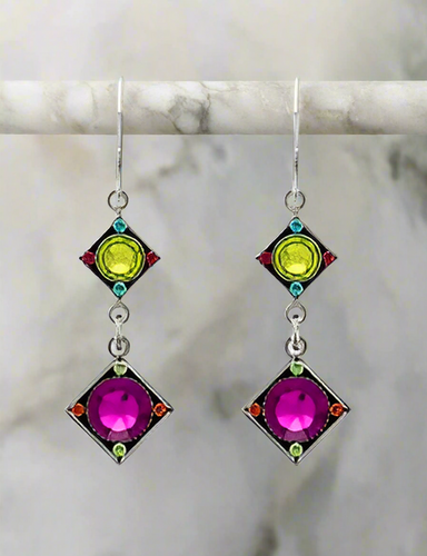 Firefly Jewelry Rainbow Two Tier Diamond Shape Drop Earrings- E792MC