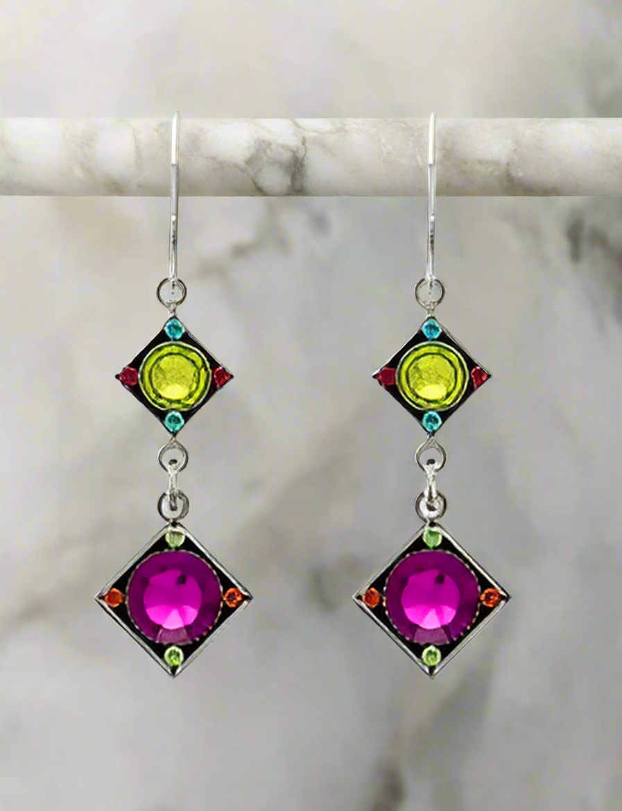 Firefly Jewelry Rainbow Two Tier Diamond Shape Drop Earrings- E792MC