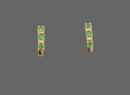 Vintage 14K Yellow Gold Diamond And Emerald Half Hoop Earrings