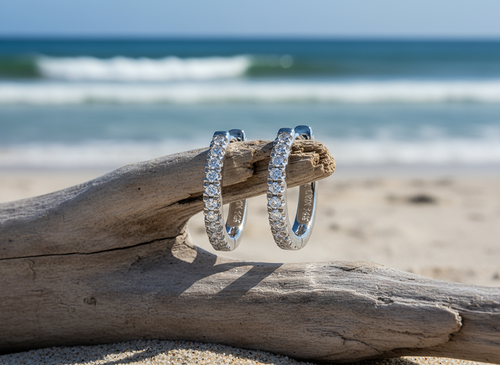 Liven Co. Petite Diamond Huggies Earrings- 14k White Gold