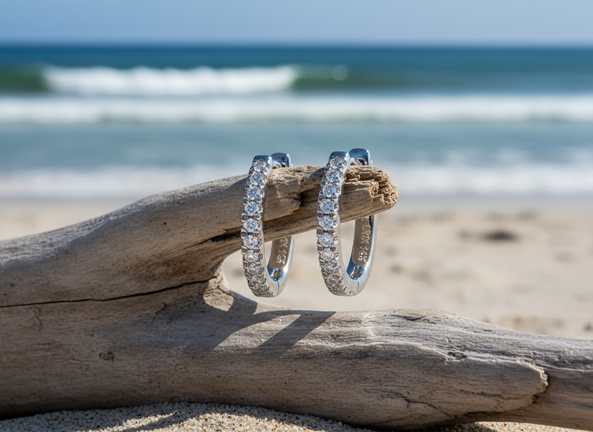 Liven Co. Petite Diamond Huggies Earrings- 14k White Gold