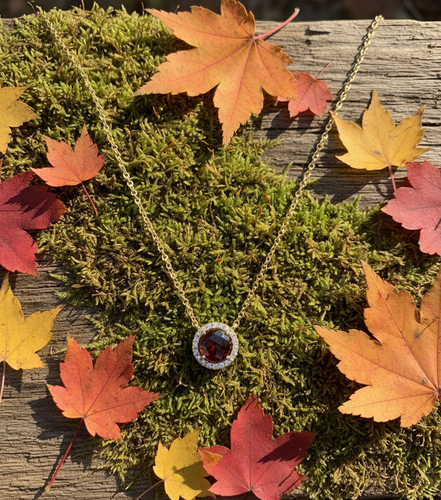 Liven Co. Rosie 5.0mm Garnet And Diamond Necklace in 14k Yellow Gold