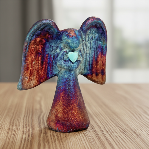 Raku Potteryworks Magnet Angel with Gemstone Hearts