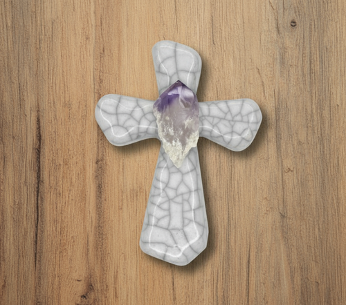 Raku Potteryworks  Mini  White Crackle Cross