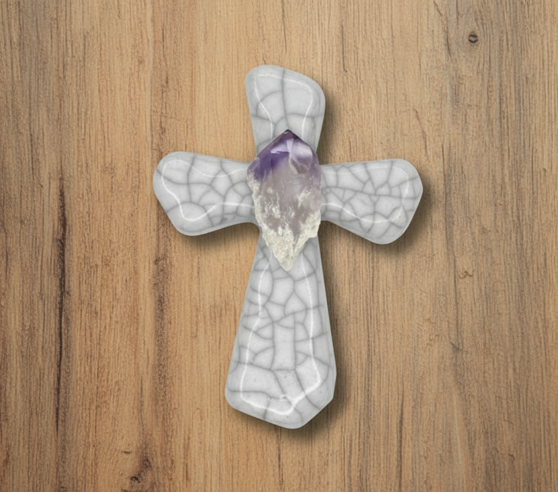 Raku Potteryworks  Mini  White Crackle Cross