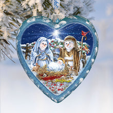 Load image into Gallery viewer, Snow Family Nativity Heart Glass Ornament Limited Edition by D. Gelsinger - Christmas Decor - 738-102-DG
