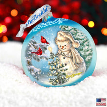 Load image into Gallery viewer, Glowing Snowman Lg Glass Ornament in Blue by Gelsinger - Christmas Decor - 73926B-DG
