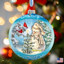 Load image into Gallery viewer, Glowing Snowman Lg Glass Ornament in Blue by Gelsinger - Christmas Decor - 73926B-DG
