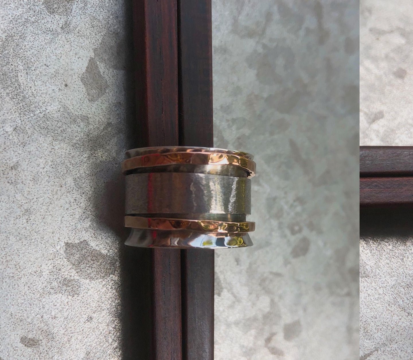 sd designs rose gold and sterling silver 3 row spinner ring