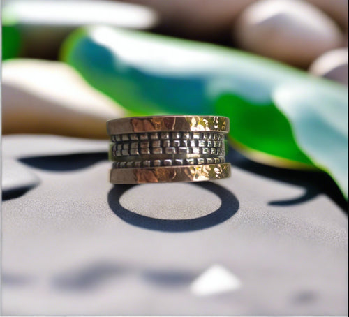 sd designs rose gold and sterling silver 4 row spinner ring