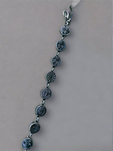 antique button bracelet, silver, greys and marcasite
