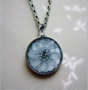 antique button necklace, white glass flower