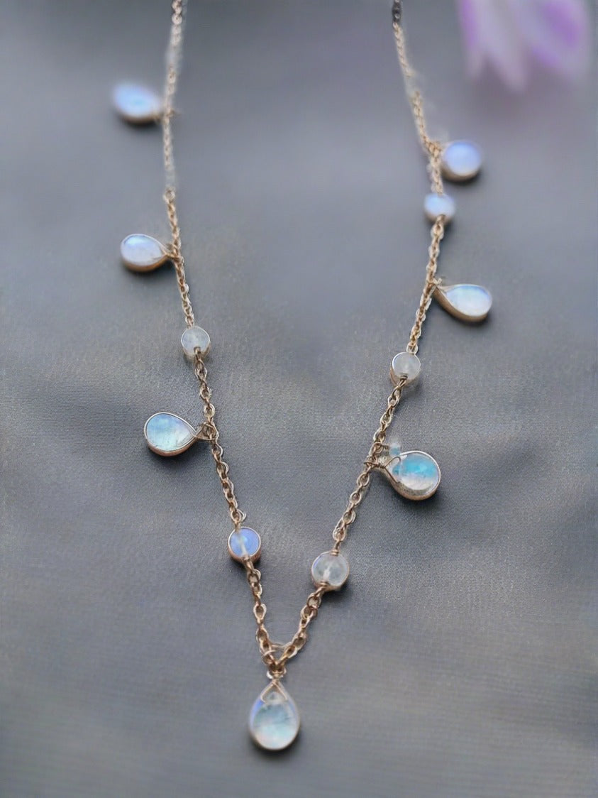 pom jewelry necklace, moonstone in sterling silver