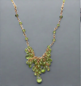 pom jewelry necklace, peridot in gold fill