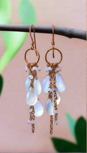 pom jewelry earrings, moonstone in gold fill