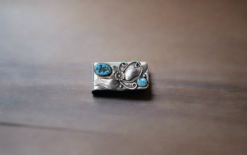 Hand Crafted Native American Silver and Turquoise Money Clip