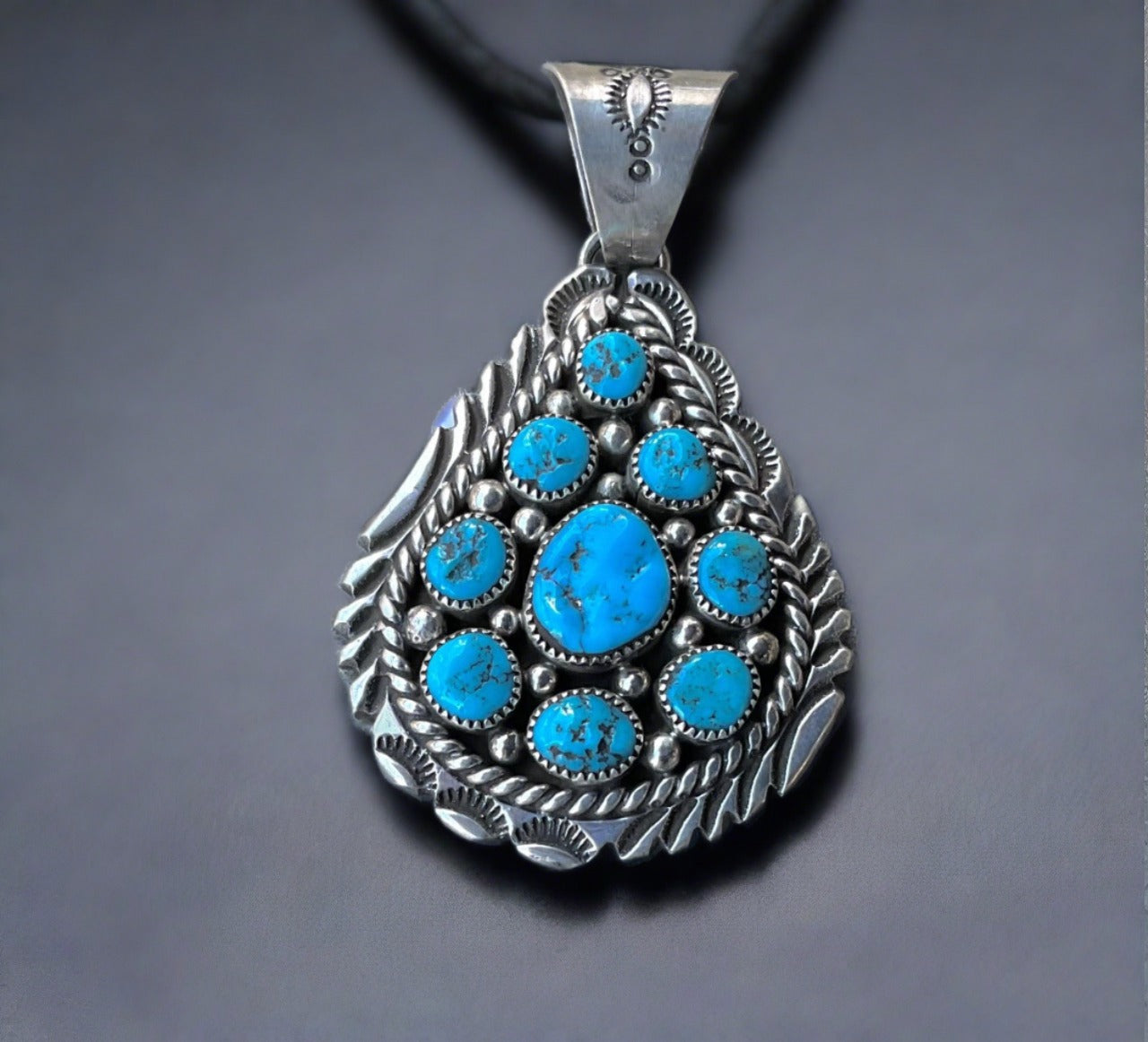 Hand Crafted Native American Sterling Silver And Turquoise Pendant