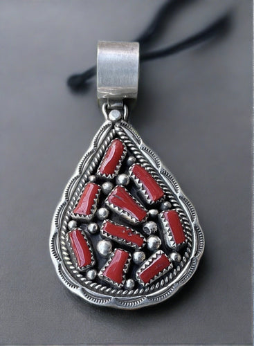 Hand Crafted Native American Sterling Silver And Coral Pendant
