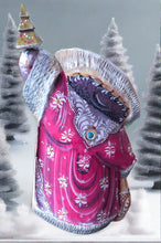 Load image into Gallery viewer, carved russian santa- red coat with acordian player
