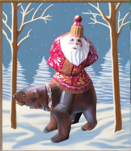 carved russian santa- santa riding bear