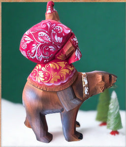 carved russian santa- santa riding bear