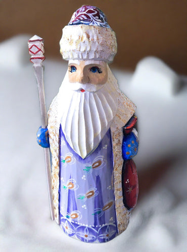 carved russian santa- red coat with lavender front