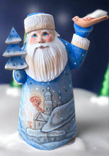 Load image into Gallery viewer, carved russian santa- blue coat with angel
