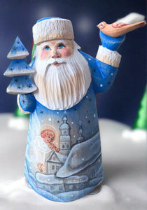 carved russian santa- blue coat with angel