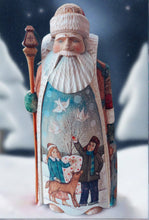 Load image into Gallery viewer, carved russian santa- children feeding doves with dog
