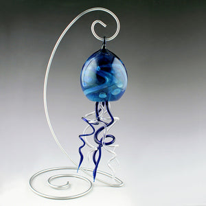 boise art glass, small hanging jellyfish sm blue