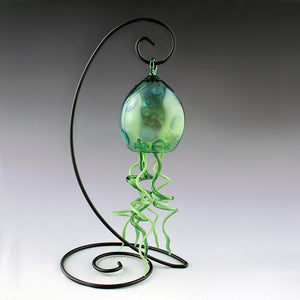 boise art glass, small hanging jellyfish sm. green