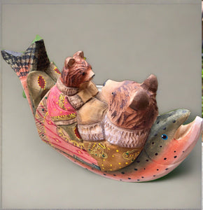 russian carved bears in a salmon, "bed time story"