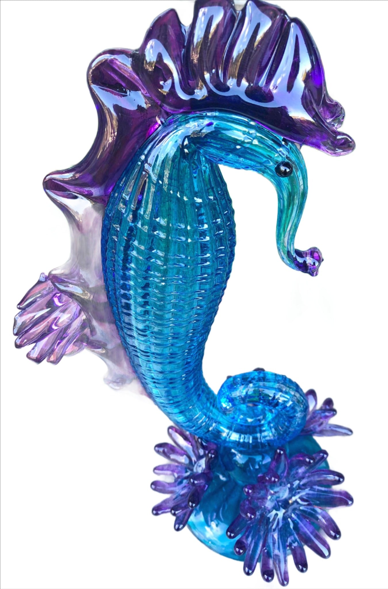 hudson glass blue/purple glass seahorse
