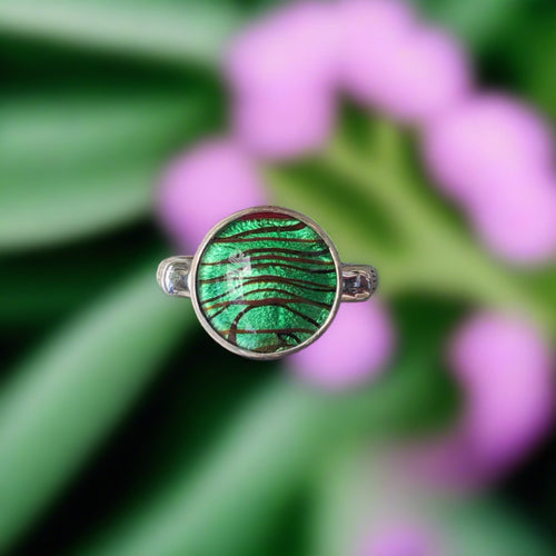 antique button ring, green glass