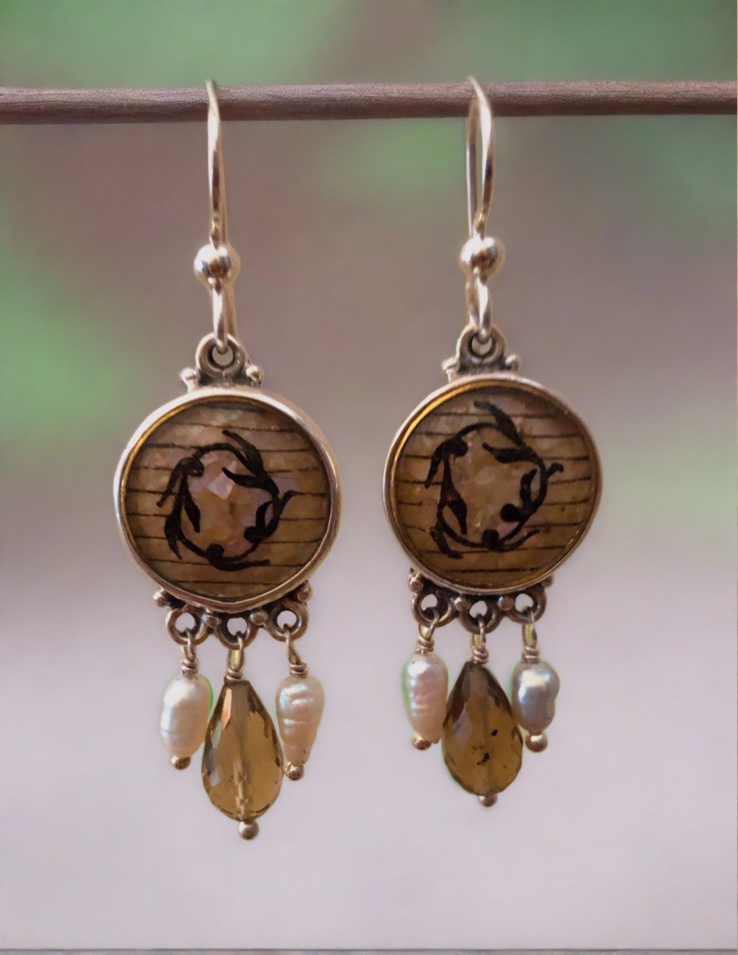antique glass button earrings