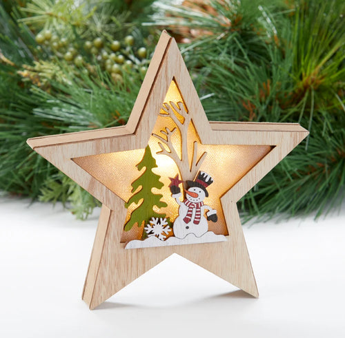 delton wood led snowman star