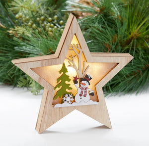 delton wood led snowman star