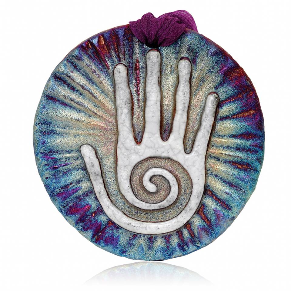 raku potteryworks healing hand medallion ornament