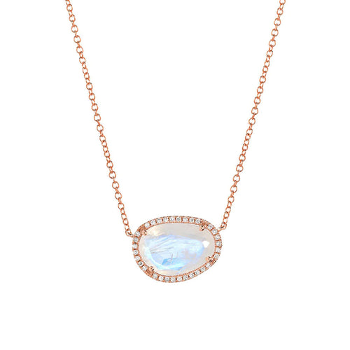 liven co. organic shape rainbow moonstone & diamond necklace- rose gold