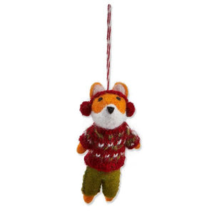 tag ltd. felted fox with earmuffs & vest ornament