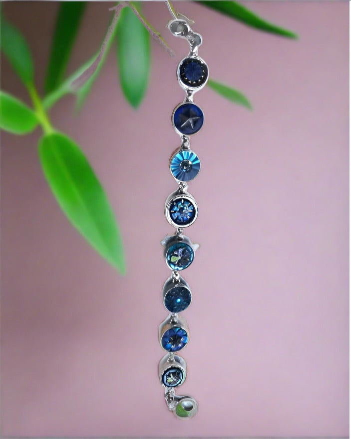 antique luster glass button bracelet- dark blue & teal tones