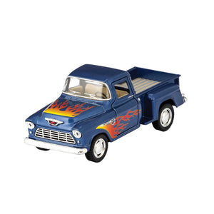 schylling toys diecast 55′ chevy pickup with flames- blue