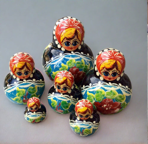 russian babushka doll- 6 piece black