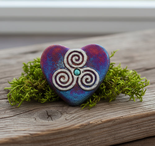Raku Potteryworks Heart Stone- Celtic Trinity