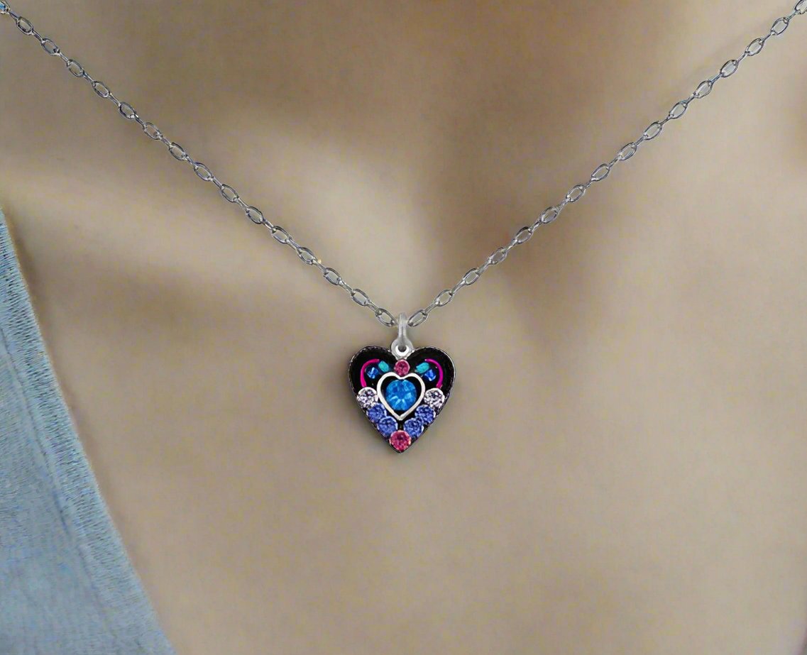 firefly jewelry small red crystal heart pendant- sapphire