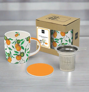 Paper Products Design Beautiful Oranges Tea Mug with Lid and Strainer Media 1 of 1