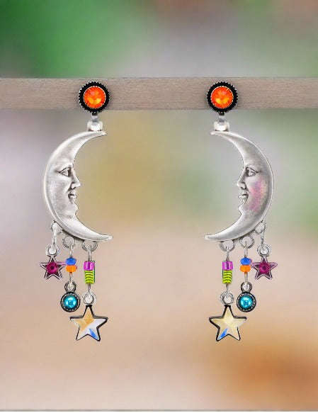 firefly jewelry luna quarter moon post earrings with dangles-multicolor