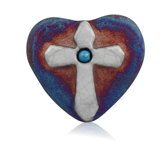 Raku Potteryworks Heart Stone- Cross