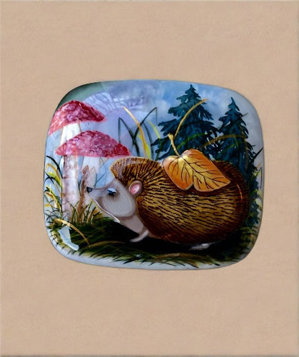 hedgehog and mushroom russian lacquer box