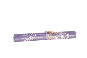 kapula henna white on blue candle: pair of two 9" tapers